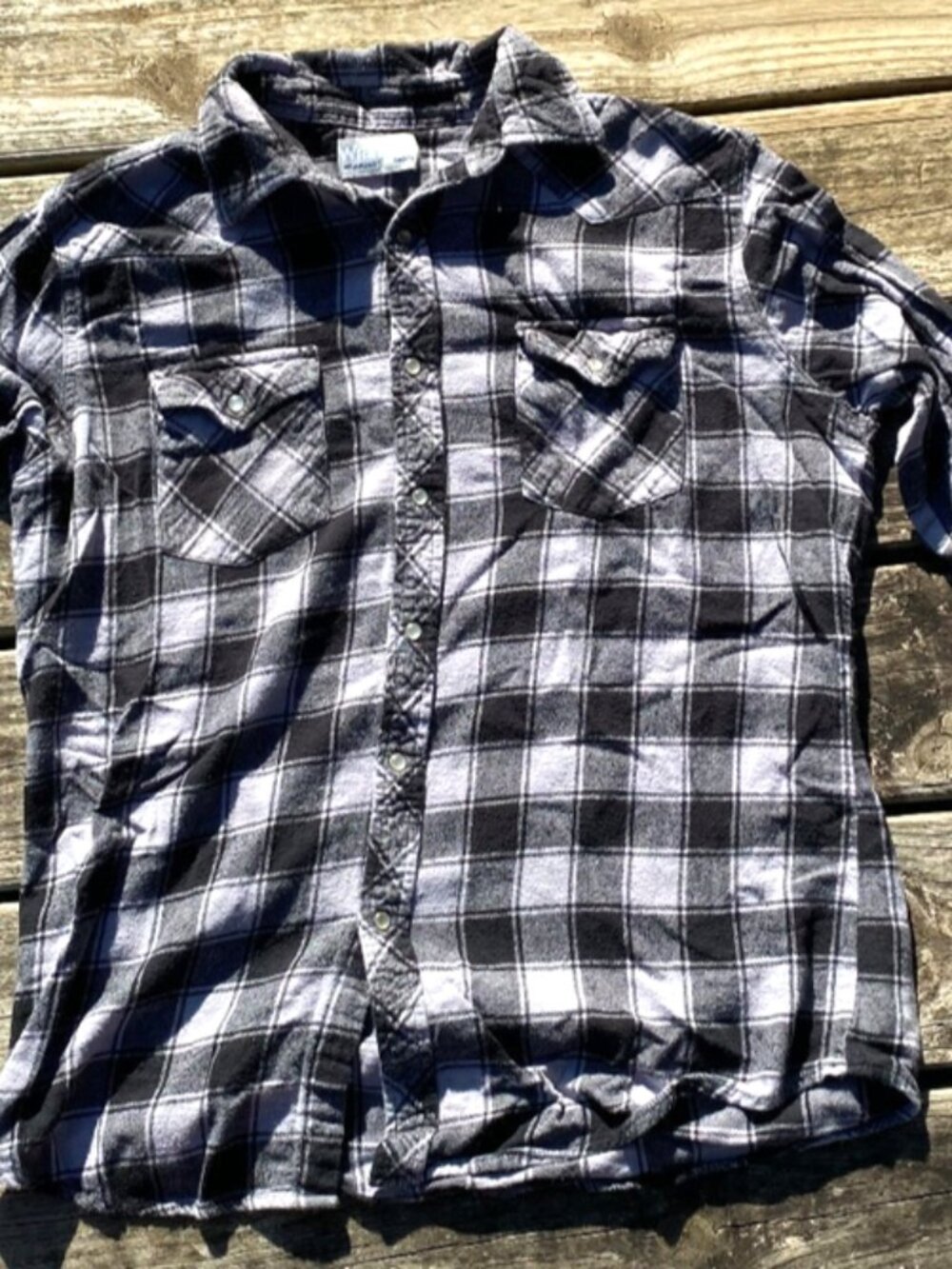 Wrangler Wrancher Western Style Flannel Pearl Snap Plaid Print Long-Sleeve Large